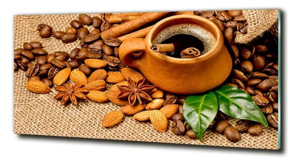 Tablou pe pe sticlă Boabe de cafea și ceașcă
