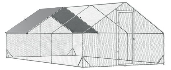 Cotet de gaini in aer liber PawHut cu Cadru Zincat si Plasa Hexagonala, Tarc cu Acoperis din Material Impermeabil pentru Gaini, Rate si Iepuri, 3x6x2m