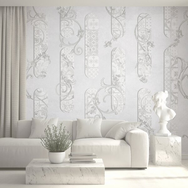 Fototapet Tapet alb cu motive florale, Fototapet designer, Fototapet populare, t00848 - Tapeko.ro