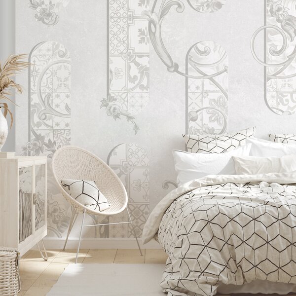 Fototapet Tapet alb cu motive florale, Fototapet designer, Fototapet populare, t00848 - Tapeko.ro