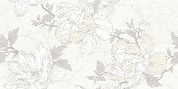 Fototapet Motiv floral alb și gri, Fototapet flori, Fototapet populare, t00851 - Tapeko.ro
