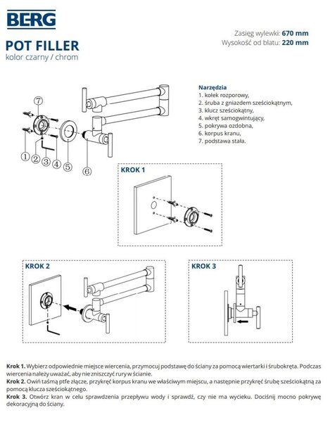 Berg Pot Filler baterie bucătărie perete crom 830135