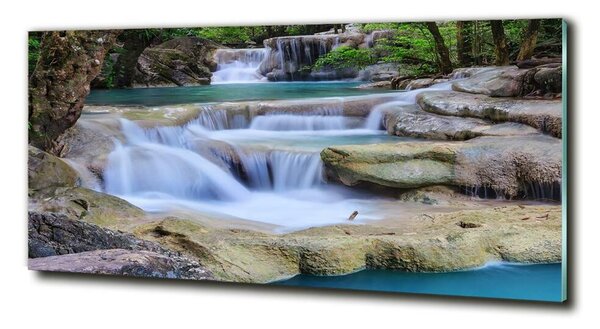 Tablou sticlă Cascade în pădure