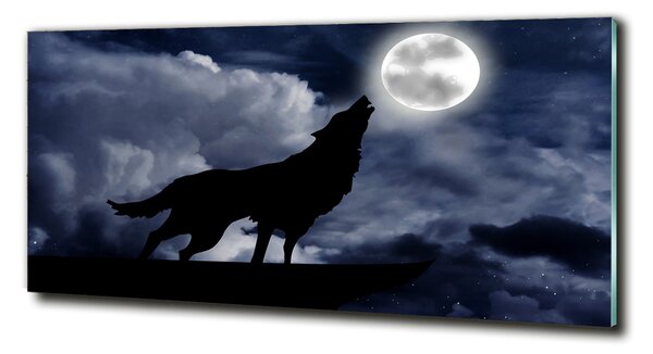 Tablou pe pe sticlă Howling lup plin