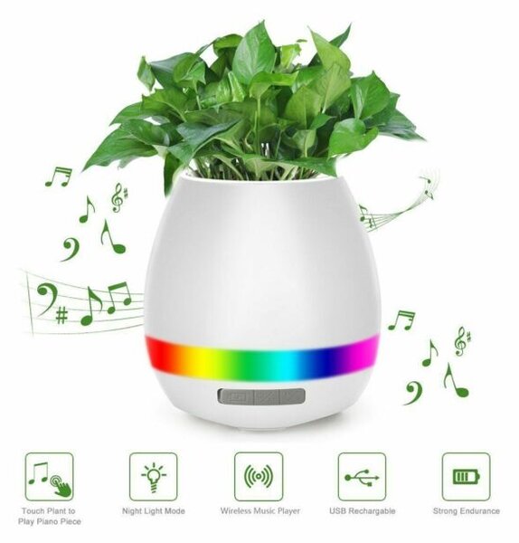 Ghiveci inteligent cu muzica si lampa de veghe, functie tactila