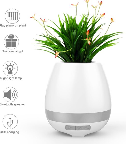 Ghiveci inteligent cu muzica si lampa de veghe, functie tactila