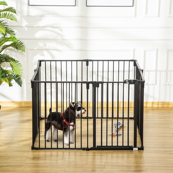 PawHut Barieră de Securitate pentru Câini, Portiță Pliabilă cu 8 Secțiuni, Sistem de Blocare, Închidere Automată, 482.5x76 cm, Negru | Aosom Romania