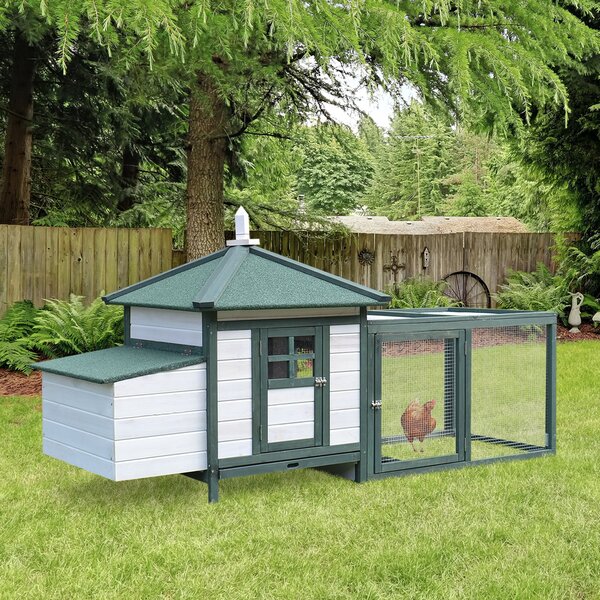 Cotet de gaini PawHut, lemn 196x76x97cm, alb/verde | AOSOM RO