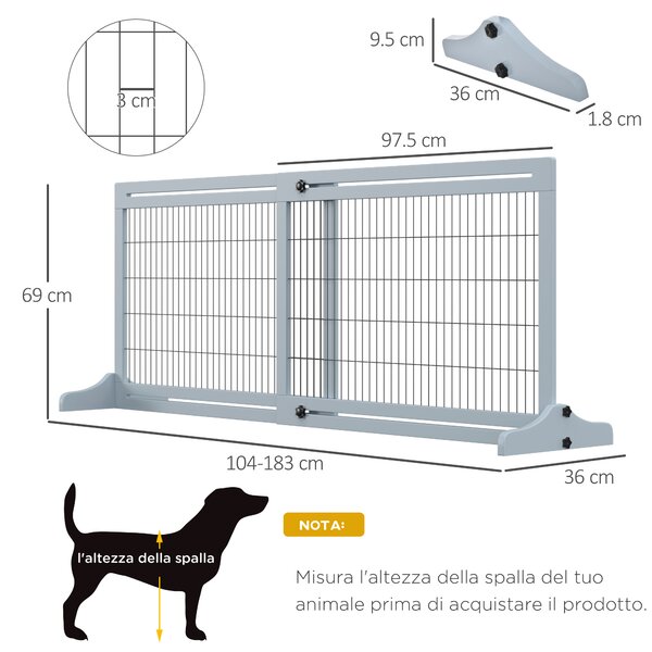 PawHut Poartă de Siguranță Extensibilă pentru Câini Lemn/Oțel Interior Albastru Închis 104-183cm | Aosom Romania