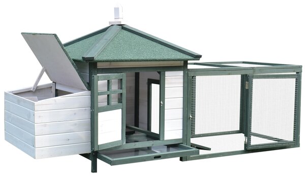 Cotet de gaini PawHut, lemn 196x76x97cm, alb/verde | AOSOM RO