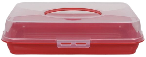 Platou Pufo Cookies cu capac transparent pentru servire torturi, prajituri, briose, produse de patiserie, 40 x 28 cm, rosu