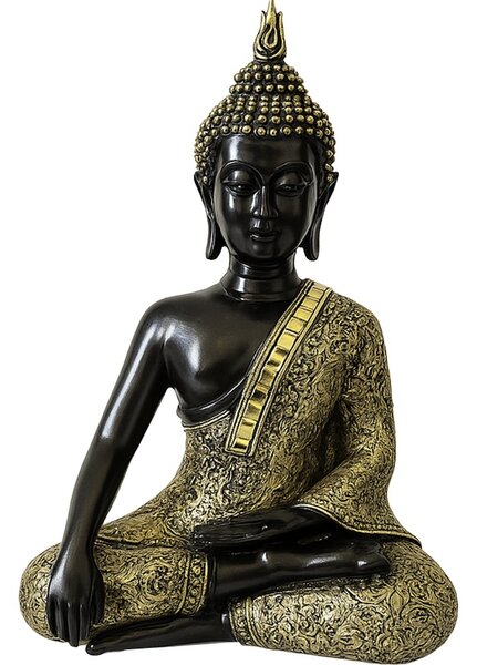 Statueta Buddha, decoratiune Feng Shui, 22 cm, negru/auriu