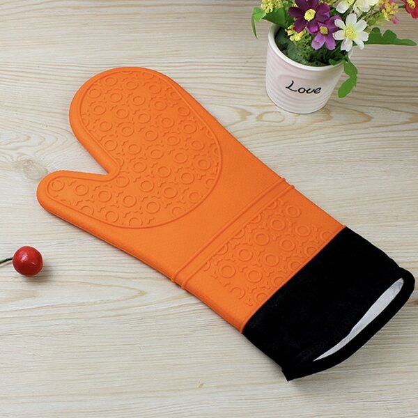Manusa de bucatarie Pufo Simple din silicon pentru gratar sau cuptor, captusita, 37 cm, portocaliu/negru