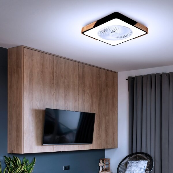 Brilagi LED lampă cu ventilator, 30W, 230V, 3000-6500K, negru/stejar + DO