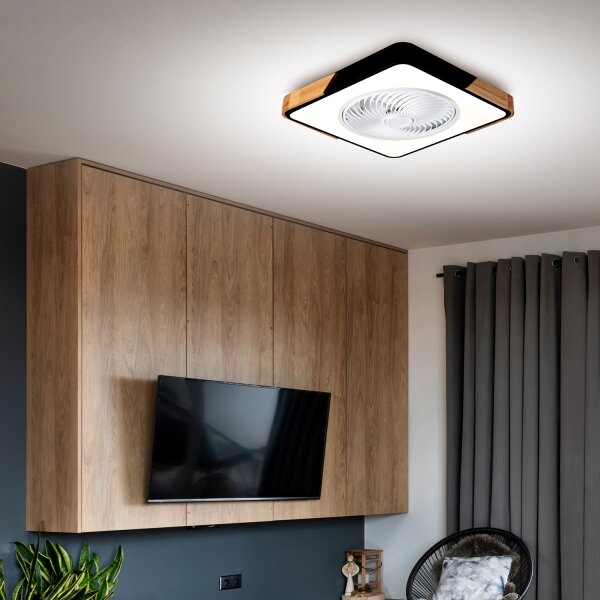 Brilagi LED lampă cu ventilator, 30W, 230V, 3000-6500K, negru/stejar + DO
