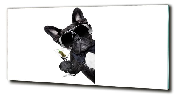 Tablou Printat Pe Sticlă Câine cu martini