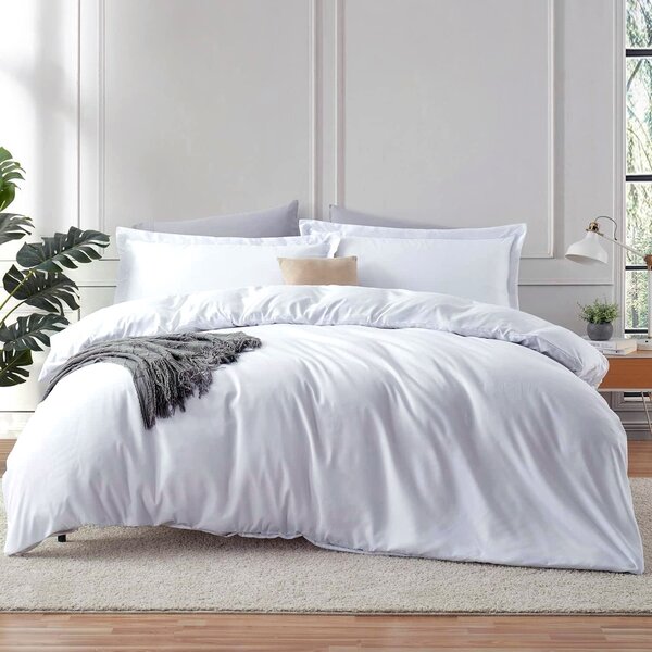 Lenjerie de pat matrimonial Premium Ranforce uni alb / 200x220 cm dimensiune standard