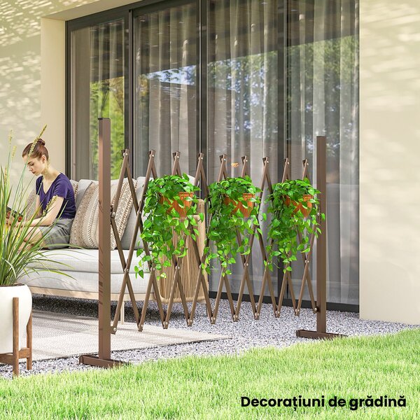 Outsunny Trellis Extensibil Freestanding Gard Mobil Pliabil, Panou Ecran Grădină Aluminiu, 250x103,5cm, Cafea Închis | Aosom Romania