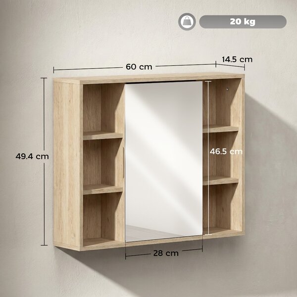 HOMCOM Dulap cu oglindă din MDF și PAL, cu 3 rafturi laterale și raft interior reglabil, 60x14.5x49.4 cm | Aosom Romania