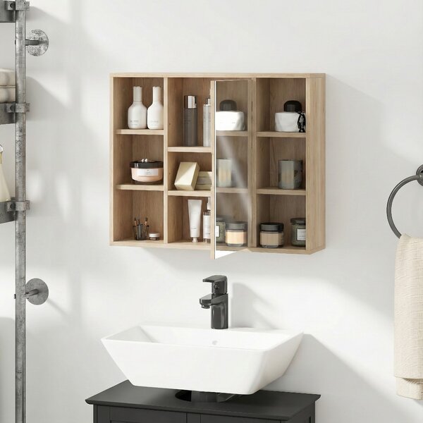 HOMCOM Dulap cu oglindă din MDF și PAL, cu 3 rafturi laterale și raft interior reglabil, 60x14.5x49.4 cm | Aosom Romania
