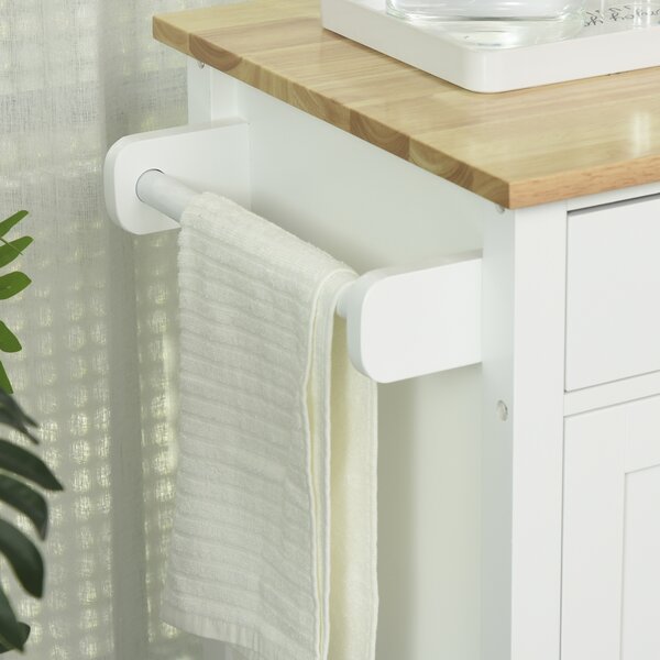 HOMCOM Carucioare de bucatarie cu 4 roți, 3 rafturi, pentru sufragerie, din MDF, Lemn și Cauciuc, 107.5x48x89 cm, Alb | Aosom Romania