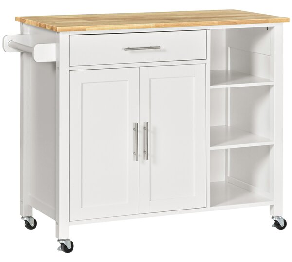 HOMCOM Carucioare de bucatarie cu 4 roți, 3 rafturi, pentru sufragerie, din MDF, Lemn și Cauciuc, 107.5x48x89 cm, Alb | Aosom Romania