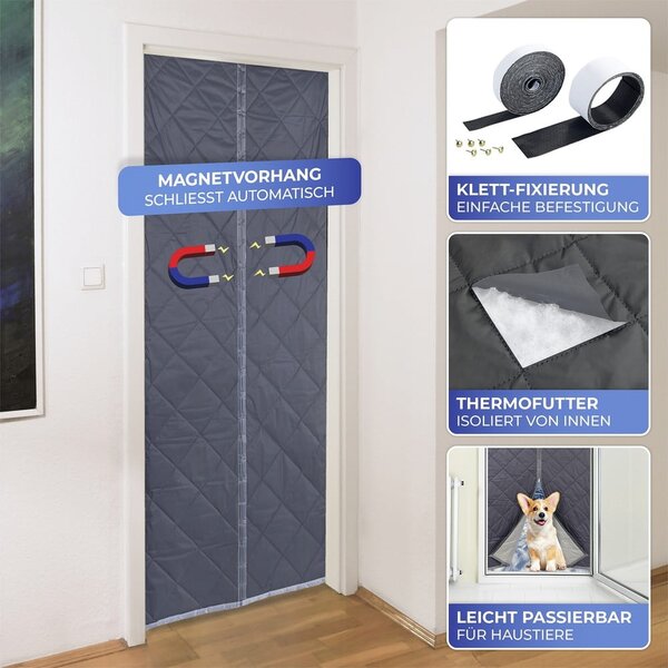 Draperie gri/argintie termoizolantă 90x200 cm cu prindere la ușă – Maximex