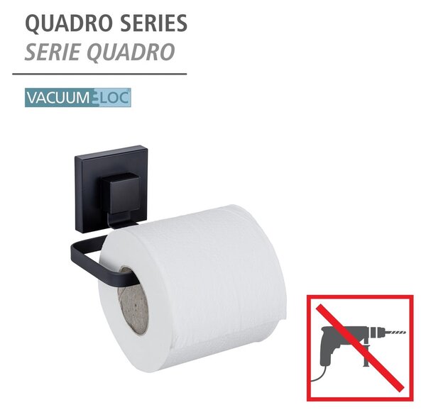 Suport pentru hârtie igienică negru autoadeziv din oțel inoxidabil Quadro – Wenko