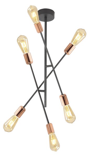 Candelabru Industrial Klausen Straight 6, Metal Negru si Cupru, 6xE27, 50x50x75 cm, Corp Iluminat Modern pentru Dining si Living, Design Elegant