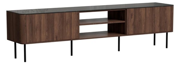 Comodă TV Miravio 106, Marmură neagră, Nuc, PAL laminat, MDF, 55x200x40cm, 42 kg
