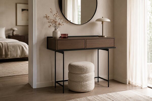 Masa toaletă Zenar 100 cm cu sertare - nuc elegant / negru