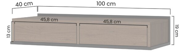 Masa toaletă de perete Zenar 100 cm cu sertare - nuc elegant / negru