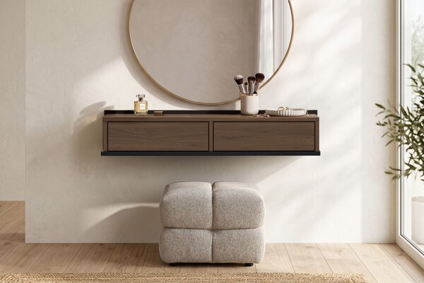 Masa toaletă de perete Zenar 100 cm cu sertare - nuc elegant / negru