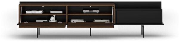 Comodă TV Zenar 200 cm cu picioare metalice și sertar - nuc elegant / negru