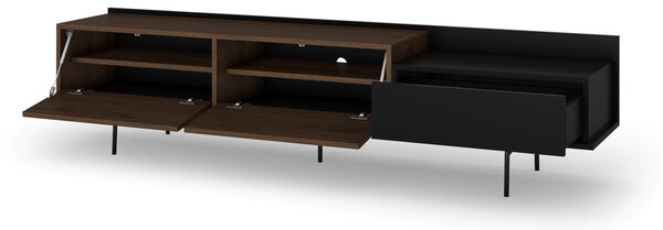 Comodă TV Zenar 200 cm cu picioare metalice și sertar - nuc elegant / negru