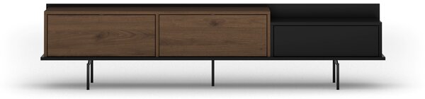 Comodă TV Zenar 200 cm cu picioare metalice și sertar - nuc elegant / negru