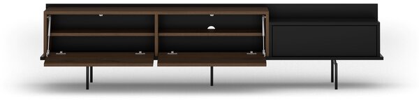 Comodă TV Zenar 200 cm cu picioare metalice și sertar - nuc elegant / negru