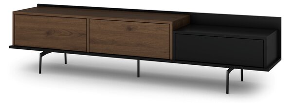 Comodă TV Zenar 200 cm cu picioare metalice și sertar - nuc elegant / negru
