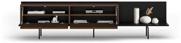 Comodă TV Zenar 200 cm cu picioare metalice - nuc elegant / negru