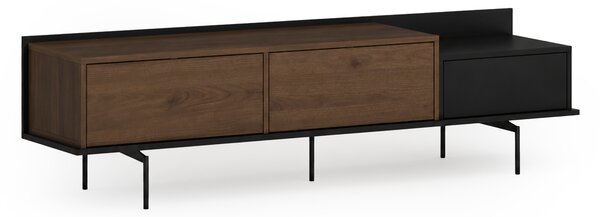 Comodă TV Zenar 200 cm cu picioare metalice și sertar - nuc elegant / negru
