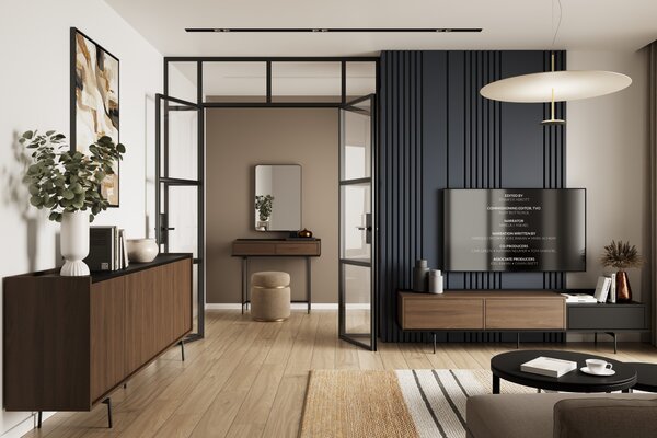 Comodă patru uși Zenar 200 cm - nuc elegant / negru