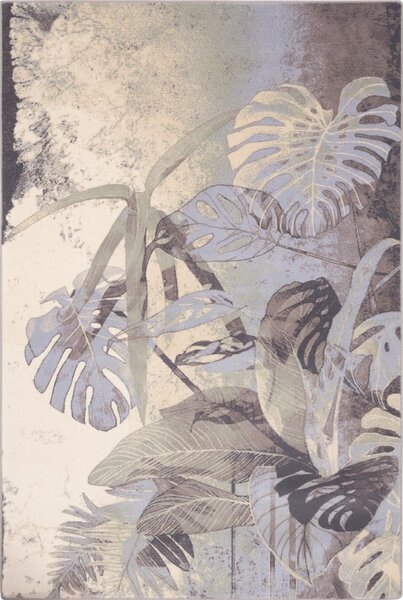 Covor gri/crem din lână 133x180 cm Plants – Agnella