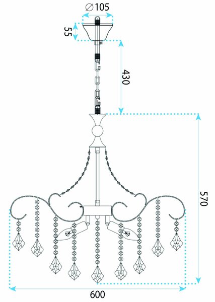 Lampă suspendată din cristal SWE081-CP 60cm GOLD