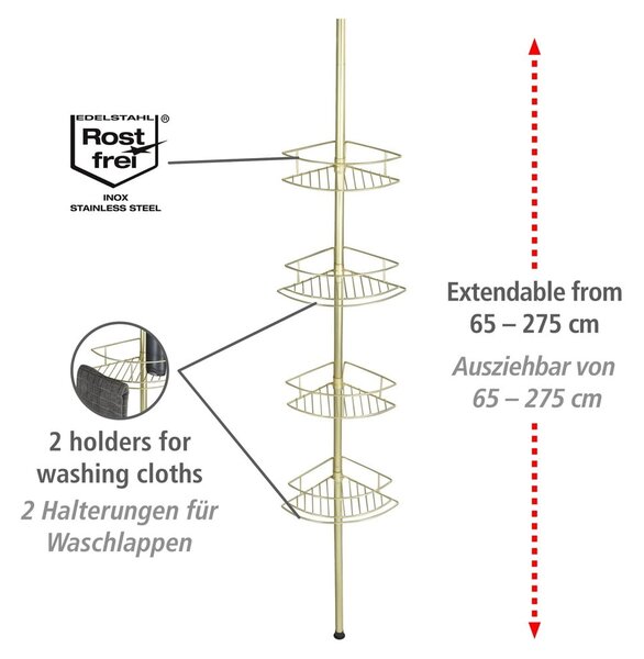Raft pentru baie auriu de colț telescopic din oțel inoxidabil Dolcedo – Wenko