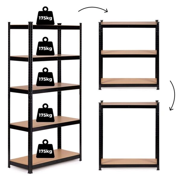 Raft metalic de depozitare pentru depozit, cu 6 rafturi, 180 x 90 x 40 cm – negru