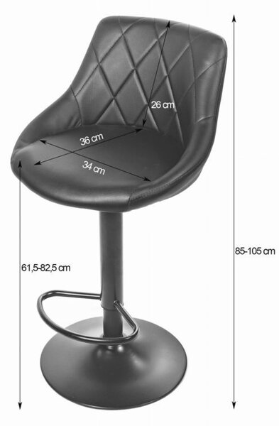 Scaun de bar pivotant, până la 110 kg – piele ecologică neagră