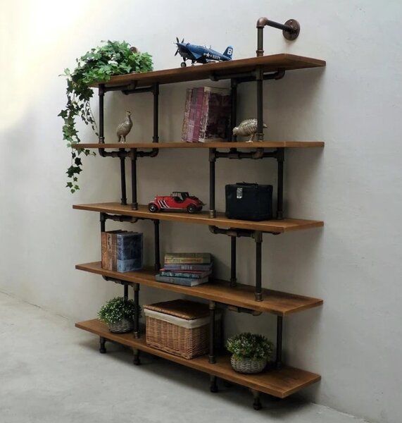 Biblioteca in stil industrial, Sutton, 100x120x20 cm, nuc/negru