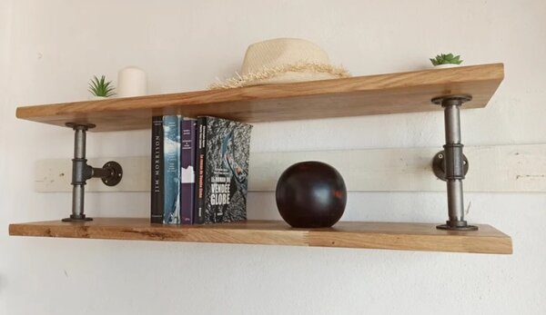 Raft de perete in stil industrial, Hacheston, 60x28x20 cm, natur/negru