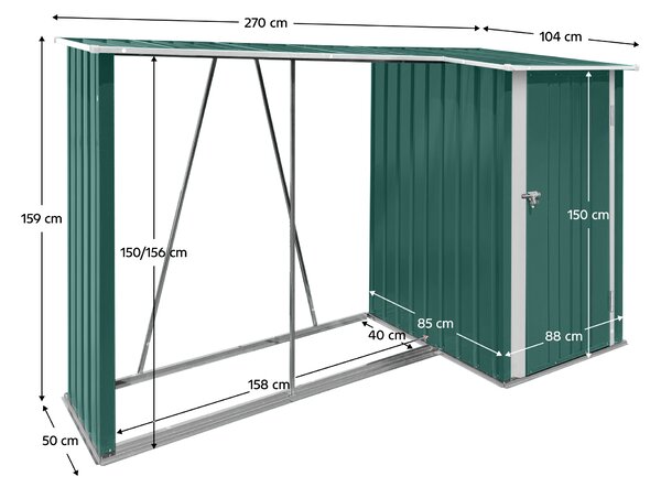 KONDELA şopron din lemn cu şopron, 270x104x159 cm, verde închis, ARPOL TYP 2