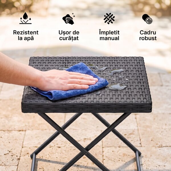 Outsunny Masuta pentru Gradina Pliabila din Ratan Sintetic si Otel, Masuta pentru Exterior Economie Spatiu 40x40x40cm, Negru